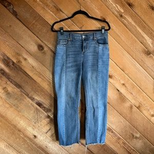 Two Toned Straight Mid-Rise Jeans